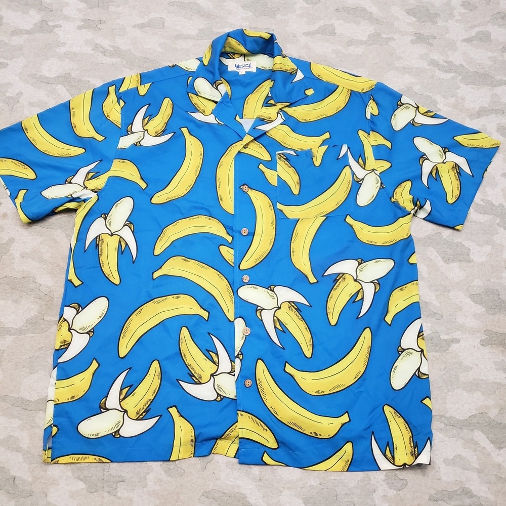 Uzzi Amphibious Gear Shirt Mens Large Blue Short Sleeve Button-Up Bananas